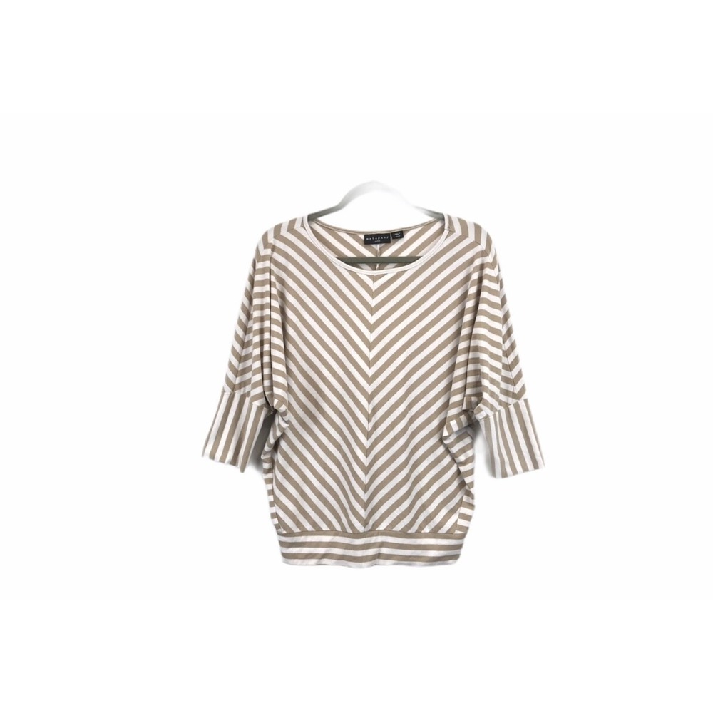 Metaphor Petite Womens Sz‎ MP Knit Dolman 3/4 Sleeve Top Striped Chevron Stretch